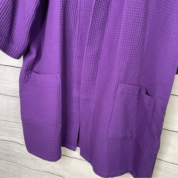 Terrytown R Initial Embroidered Purple Waffle Knit Robe OS * - Picture 4 of 7